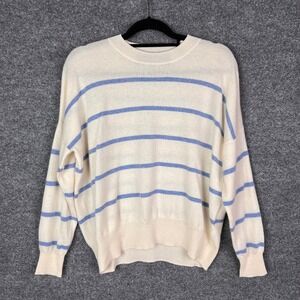 Parrish LA Cashmere Sweater Womens Extra Small XS Cream Blue Striped Knit‎